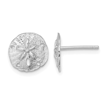 14K White Gold Polished Mini Sand Dollar Post Earrings - Birthstone Company