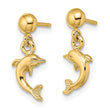 14K Mini Jumping Dolphin Dangle Earrings