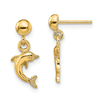 14K Mini Jumping Dolphin Dangle Earrings