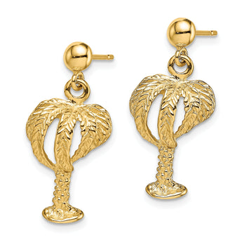 14K Palm Tree W/Full Leaves Dangle Earrings