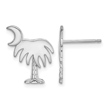 14K White Gold White Charleston Palm Tree w/ Moon Earrings - Birthstone Company