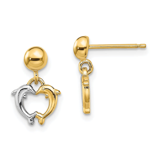 14K W/ Rhodium Dolphin Dangle Earrings