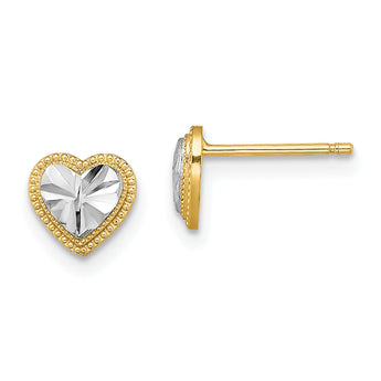 14k w/ Rhodium D/C Heart Post Earrings