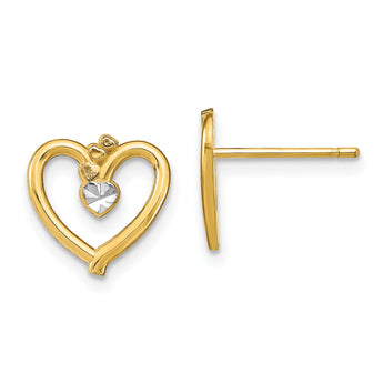 14k w/ Rhodium D/C Heart Post Earrings