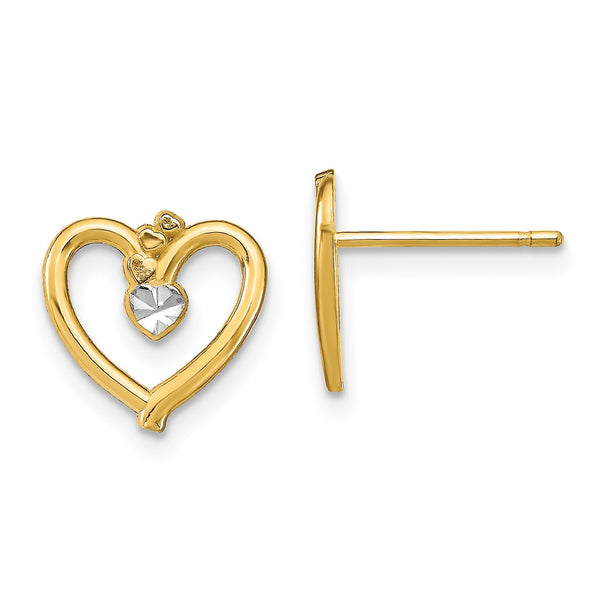 14k w/ Rhodium D/C Heart Post Earrings