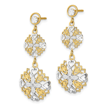 14k w/ Rhodium D/C Flower & Heart Dangle Earrings