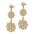 14K w/Rhodium D/C  Filigree Floral Post Dangle Earrings