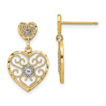 14k w/ RH Heart Beaded Filigree Dangle Earrings