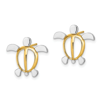 14K W/ Rhodium Sea Turtle Post Earrings