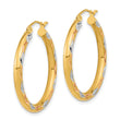 14k White Rhodium Polished Satin and Diamond-cut Hoop Earrings