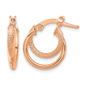 14K Rose Gold Polished Diamond-cut Hinged Hoop Earrings - Birthstone Company