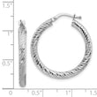 14k 3x20mm White Gold Diamond-cut Round Hoop Earrings