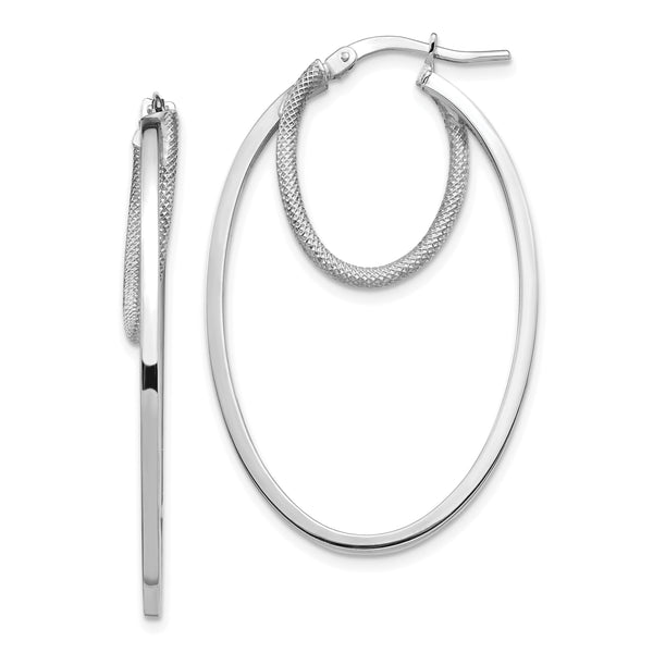 14k White Gold Polished & Textured Double Oval Hoop Earrings