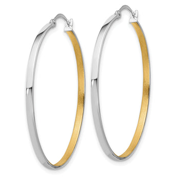 14kw w/Yellow Rhodium Polished and Brushed 2mm Hoop Earrings
