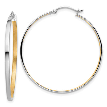 14kw w/Yellow Rhodium Polished and Brushed 2mm Hoop Earrings