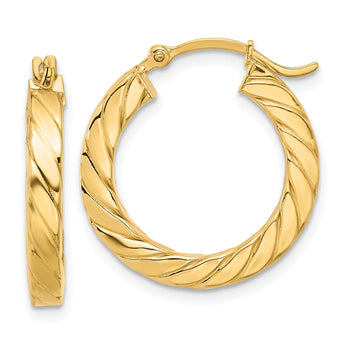 14k Polished Twisted 3mm Hoop Earrings