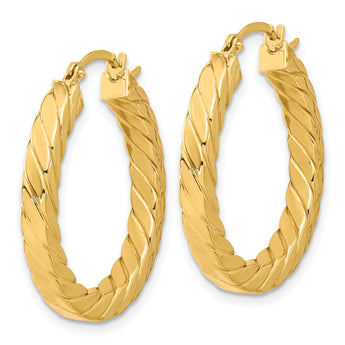 14k Polished & Twisted 3mm Square Tube Hoop Earrings
