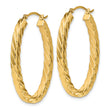 14k Polished & Twisted 3mm Square Tube Oval Hoop Earrings