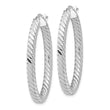 14k White Gold Polished & Twisted 3mm Square Tube Oval Hoop Earrings