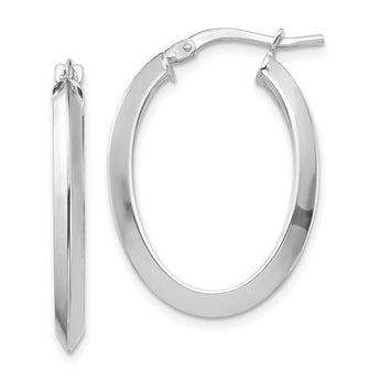 14k White Gold Polished 3.5mm Knife Edge Oval Hoop Earrings