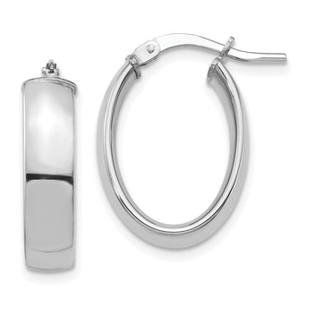 14k White Gold High Polished 5mm Oval Hoop Earrings