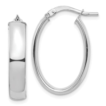 14k White Gold High Polished 5mm Oval Hoop Earrings