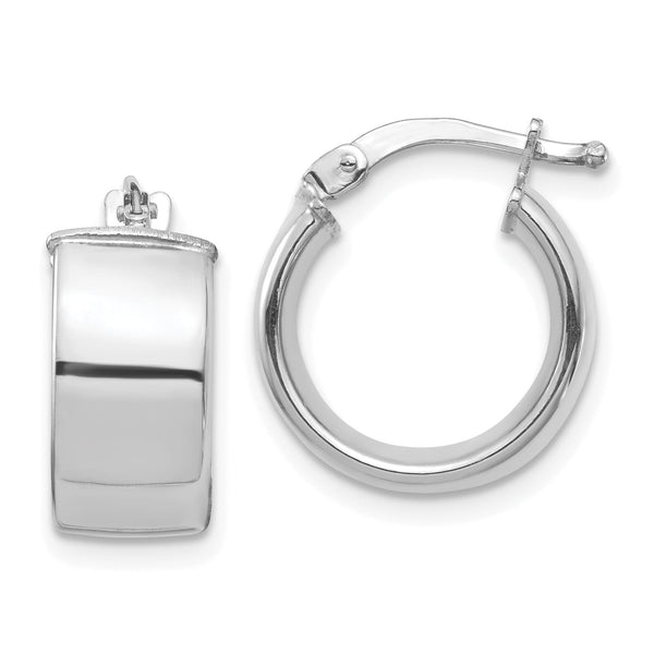 14k White Gold High Polished 7mm Hoop Earrings