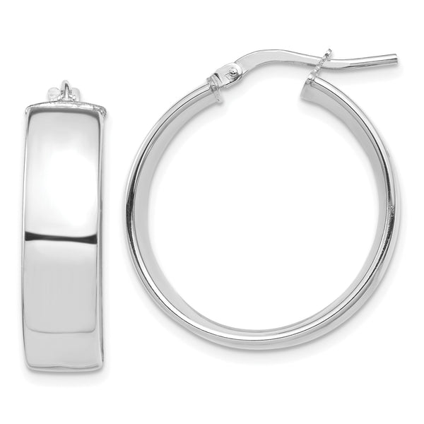 14k White Gold High Polished 7mm Hoop Earrings