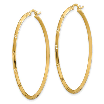 14K Polished Diamond-Cut Hoop Earrings