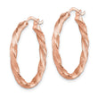 14K Rose Gold Twisted Satin Diamond-Cut Hoop Earrings - Birthstone Company