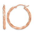 14K Rose Gold Twisted Satin Diamond-Cut Hoop Earrings - Birthstone Company