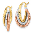14k Tri-color Textured Triple Hoop Earrings