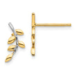 14K & White Rhodium Leaves Post Earrings