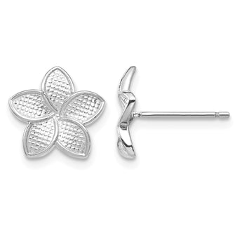 14K White Polished & Textured Plumeria Post Earrings - Birthstone Company