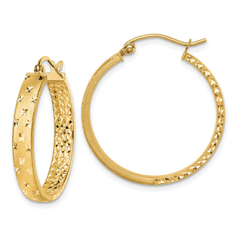 14k Satin and Polished Diamond-cut In/Out Hoop Earrings