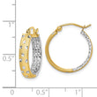 14k w/White Rhodium Satin Polished Diamond-cut In/Out Hoop Earrings