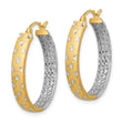 14k w/White Rhodium Polished Satin Diamond-cut In/Out Hoop Earrings