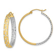 14k w/White Rhodium Polished Satin Diamond-cut In/Out Hoop Earrings