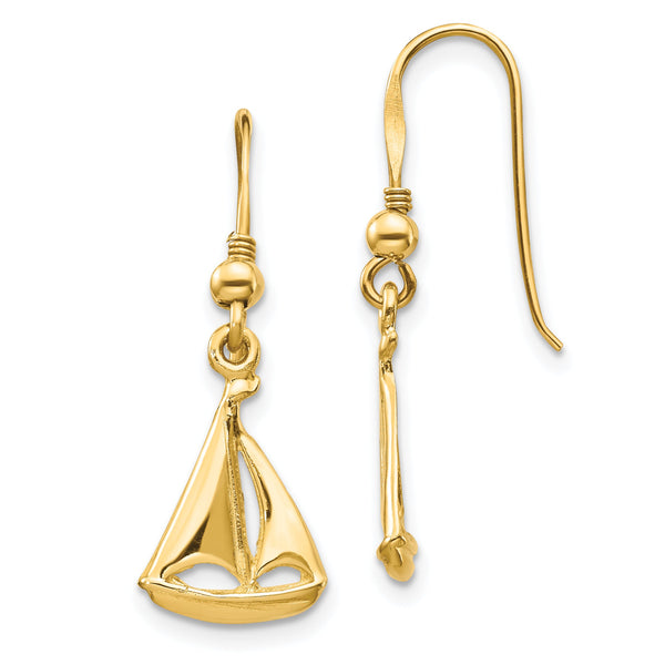 14K Sailboat Shepherd Hook Earrings