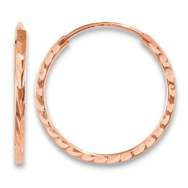 14k Rose Gold Diamond-cut Square Tube Endless Hoop Earrings - Birthstone Company