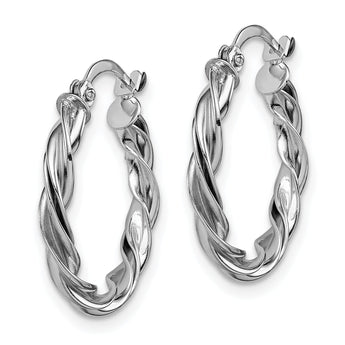 14K Polished White Gold Twisted Hoop Earrings