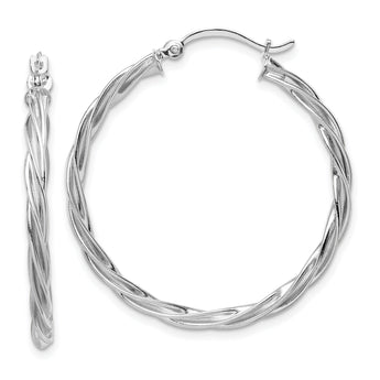 14K Polished White Gold 2.5mm Twisted Hoop Earrings