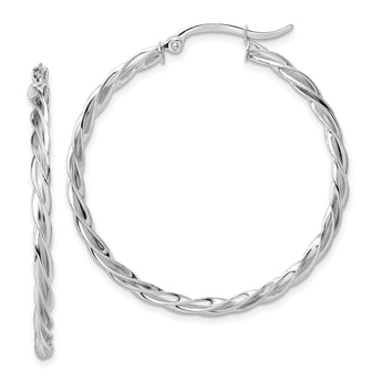 14K Polished White Gold Twisted 2.5mm Hoop Earrings