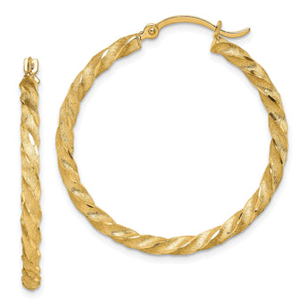 14K Twisted Satin Diamond-Cut Hoop Earrings