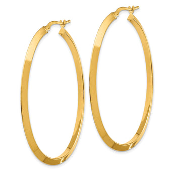 14K Large 3mm Knife Edge Oval Hoop Earrings