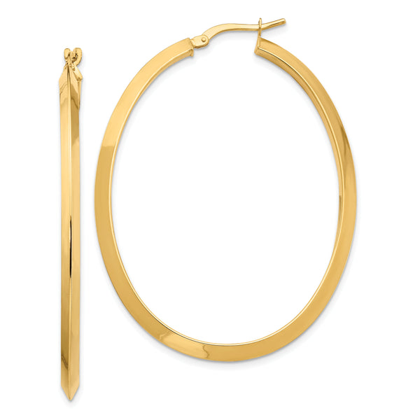 14K Large 3mm Knife Edge Oval Hoop Earrings