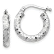 14k White Gold 3x10mm Diamond-cut Hoop Earrings