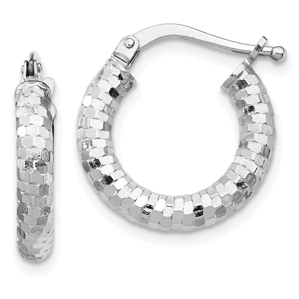 14k White Gold 3x10mm Diamond-cut Hoop Earrings