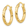 14K 3x22mm Diamond-cut Hoop Earrings