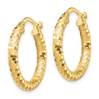 14K 3x22mm Diamond-cut Hoop Earrings